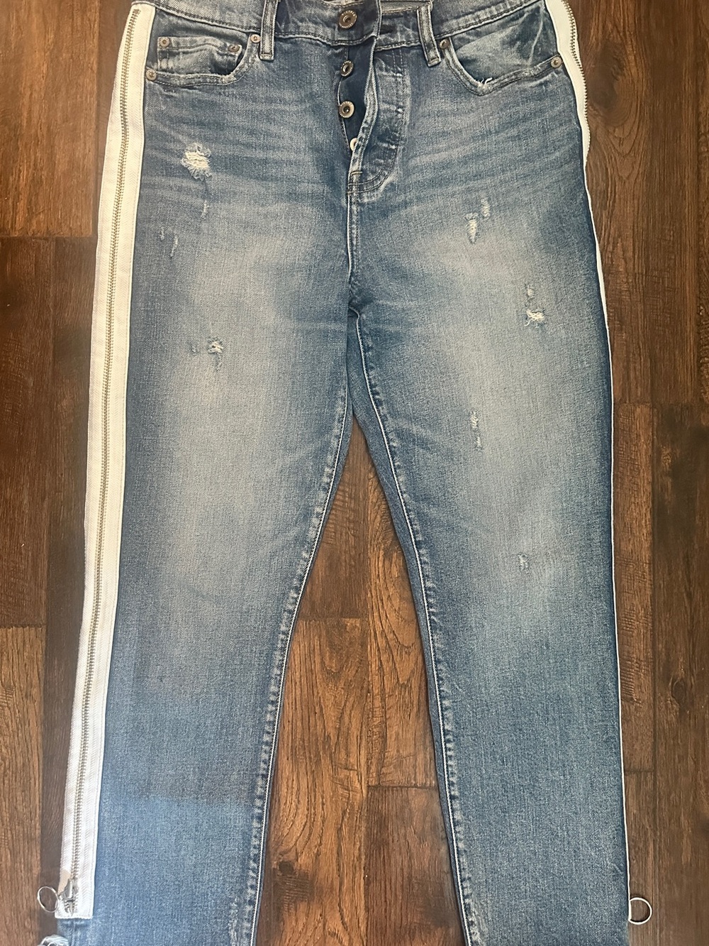 Pistola Women’s Size 28 High Rise Crop Jeans Side Zip Button Fly Raw Hem Distres